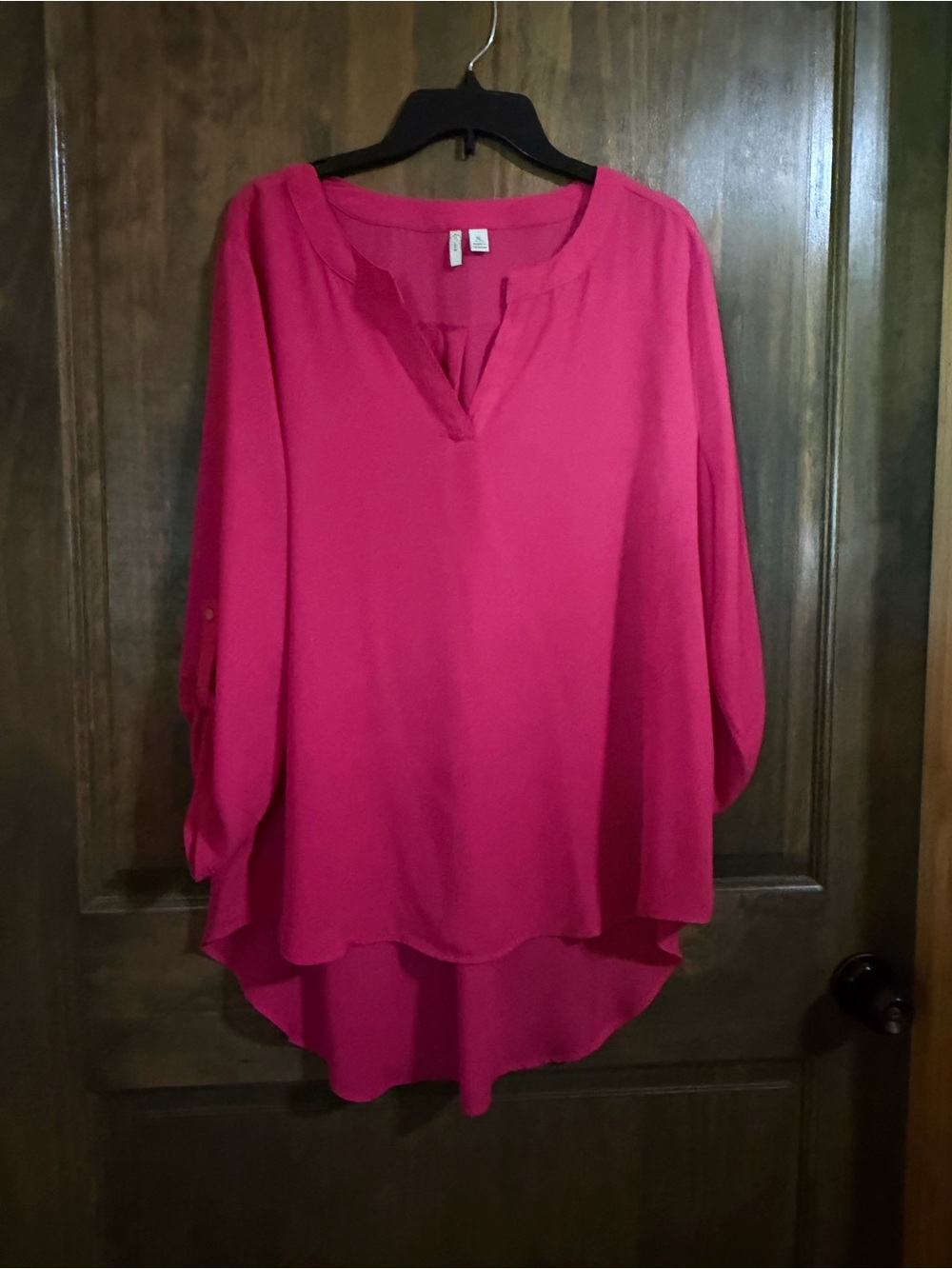 Cato Bright Pink Split V-Neck Hi-Low Tunic Top